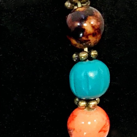 Colorful Stretch Bracelet Wood Acylic Brass Beads Peach Turquoise Coral Colors - Picture 4 of 4